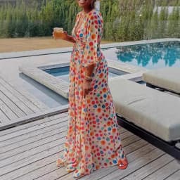 Long Dress Women Dresses A Line Vestidos Y2k Streetwear V Neck Full Sleeve Print Dot Elegant Party Night Work High Waist 2026