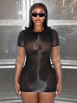 Weird Puss Wild See Through Dress Women Hottie Fashion Short Sleeve Stretch Skinny Coquette Midnight Street Party Club Bodycon