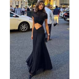 Hollow Out Short Sleeve Sexy Maxi Dress Women Fashion O Neck Ruched High Waist Bodycon Club Party Long Dress Female