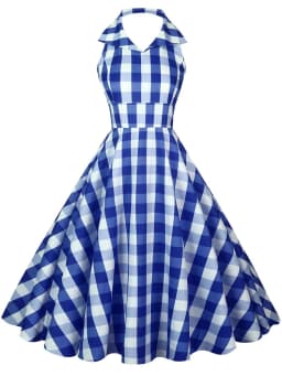 Hepburn Summer Dress Women Plaid Vintage Halter Robe Housewife Retro 50s 60s Midi Dresses Vestidos