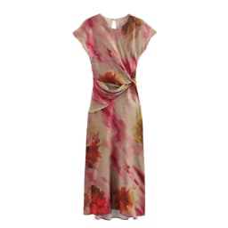 BSAY Women Fashion New Printing Satin Texture Knot Sleeveless O-neck Long Midi Dress French Chic Female Evening Clothing