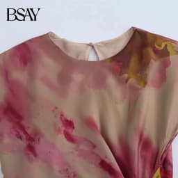 BSAY Women Fashion New Printing Satin Texture Knot Sleeveless O-neck Long Midi Dress French Chic Female Evening Clothing