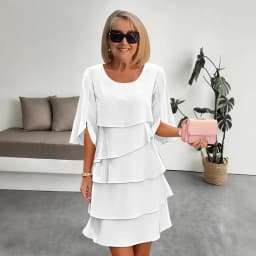 Summer Women's Cake Skirt Lotus Leaf Sleeve Solid Color Loose Waist O-neck Simple Fashion Pullover Casual Mini Skirt