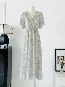2026 Summer Women Ruffled Short-sleeved Chiffon Dress V-neck High Waist Floral Print Beach Midi Dresses Backless Sexy Vestidos