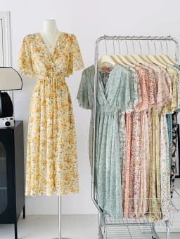 2026 Summer Women Ruffled Short-sleeved Chiffon Dress V-neck High Waist Floral Print Beach Midi Dresses Backless Sexy Vestidos