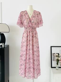 2026 Summer Women Ruffled Short-sleeved Chiffon Dress V-neck High Waist Floral Print Beach Midi Dresses Backless Sexy Vestidos