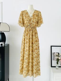 2026 Summer Women Ruffled Short-sleeved Chiffon Dress V-neck High Waist Floral Print Beach Midi Dresses Backless Sexy Vestidos