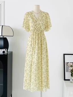 2026 Summer Women Ruffled Short-sleeved Chiffon Dress V-neck High Waist Floral Print Beach Midi Dresses Backless Sexy Vestidos