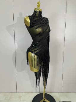 New Sparkly Rhinestones Tassel Sexy See-Through Dress Women One Shoulder Latin Dance Outfits Bars Nightclub Party Stage Costume
