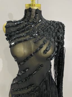 New Sparkly Rhinestones Tassel Sexy See-Through Dress Women One Shoulder Latin Dance Outfits Bars Nightclub Party Stage Costume
