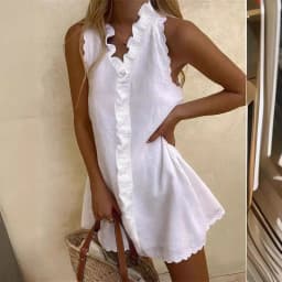 Women V Neck Ruffles Dress Fashion Elegant Solid Mini Sleeveless Dresses Women's Summer Beach Holiday Womens Clothing Robe Femme