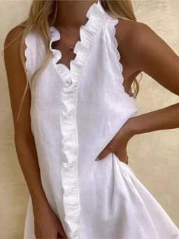 Women V Neck Ruffles Dress Fashion Elegant Solid Mini Sleeveless Dresses Women's Summer Beach Holiday Womens Clothing Robe Femme