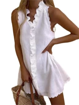 Women V Neck Ruffles Dress Fashion Elegant Solid Mini Sleeveless Dresses Women's Summer Beach Holiday Womens Clothing Robe Femme