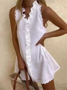 Women V Neck Ruffles Dress Fashion Elegant Solid Mini Sleeveless Dresses Women's Summer Beach Holiday Womens Clothing Robe Femme