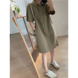 Summer Thin Short Sleeve Cotton Lin Dress Women Loose Personality Collar Simple Small Size Midi Shirt Dress Straight Tube