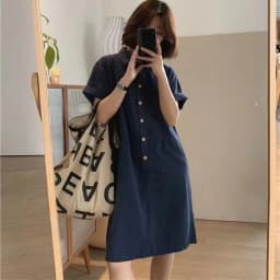 Summer Thin Short Sleeve Cotton Lin Dress Women Loose Personality Collar Simple Small Size Midi Shirt Dress Straight Tube