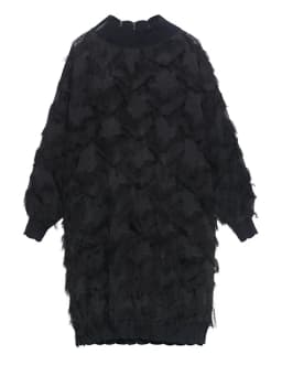 [EAM] Women Black Tassels Perspective Big Size Knee-Length Dress New Turtleneck Long Sleeve Fashion Spring Autumn 2026 1DH8741