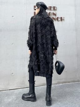 [EAM] Women Black Tassels Perspective Big Size Knee-Length Dress New Turtleneck Long Sleeve Fashion Spring Autumn 2026 1DH8741