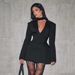 Cryptographic Elegant Fashion Blazer Dress Club Party Long Sleeve Shoulder Pads A-Line V Neck Mini Dresses Fall Winter Clothes