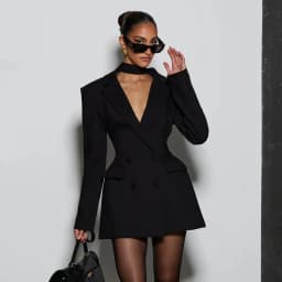 Cryptographic Elegant Fashion Blazer Dress Club Party Long Sleeve Shoulder Pads A-Line V Neck Mini Dresses Fall Winter Clothes