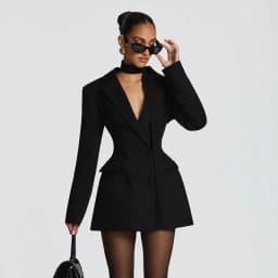 Cryptographic Elegant Fashion Blazer Dress Club Party Long Sleeve Shoulder Pads A-Line V Neck Mini Dresses Fall Winter Clothes