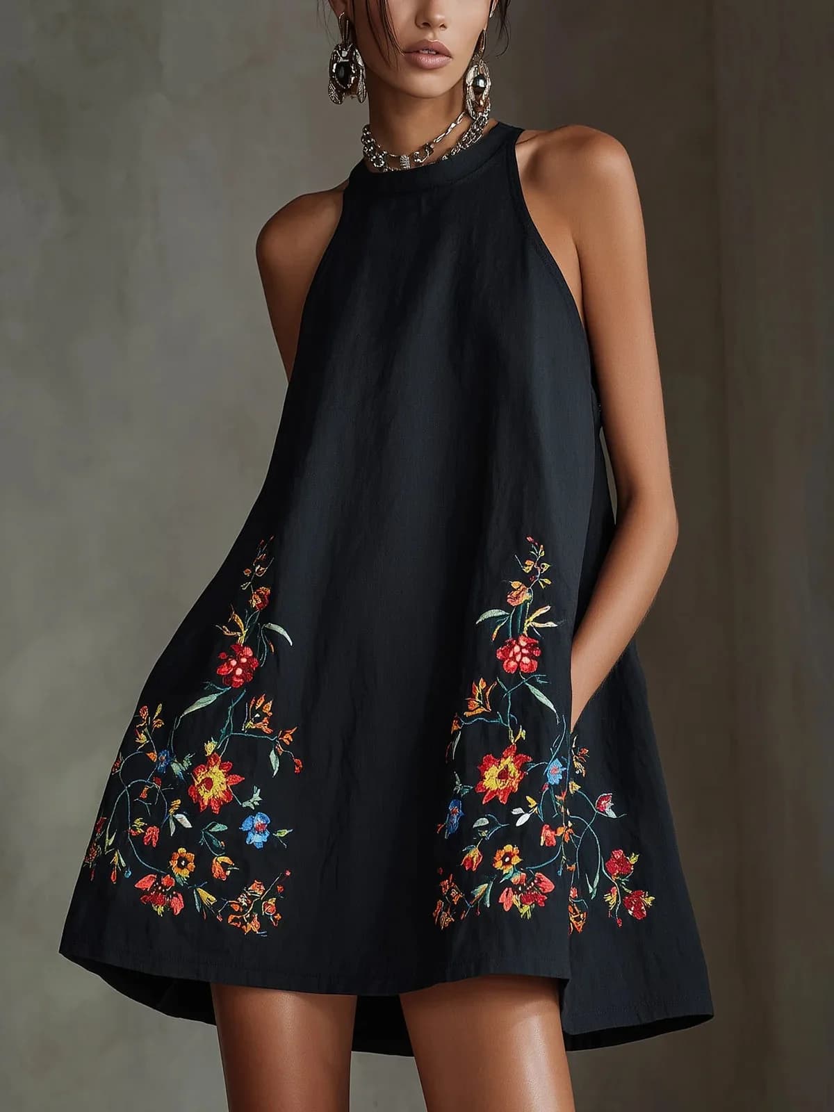 2026 Print Mini Dress Sleeveless Loose A-Line Shift Dress Pockets Women Boho Summer Casual Flowy Sleeveless Dress