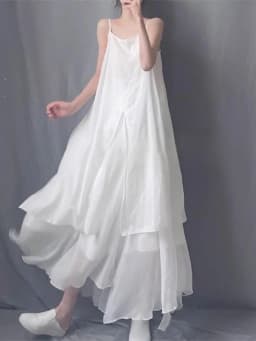 Summer New Women's Cotton Lin Dress Artistic Style Midi Skirt Sleeveless Strapless Uneven Hem Large Flounce Skirt