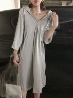 plus Size Korean Style Loose Fit Mid-Length Dress with Hood And 3/4 Sleeves for Women Summer Season Casual Wear A-Line Skirt