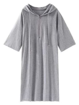 plus Size Korean Style Loose Fit Mid-Length Dress with Hood And 3/4 Sleeves for Women Summer Season Casual Wear A-Line Skirt