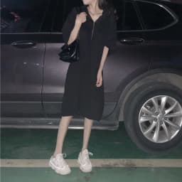 plus Size Korean Style Loose Fit Mid-Length Dress with Hood And 3/4 Sleeves for Women Summer Season Casual Wear A-Line Skirt
