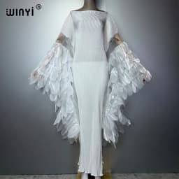 WINYI Elastic Slim Pleated Dress Beachwear Monocolour Kaftan Abaya Dubai Luxury Party Dress Long Down Muslim Woman Evening Dress