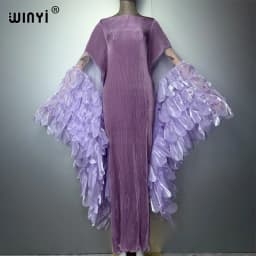WINYI Elastic Slim Pleated Dress Beachwear Monocolour Kaftan Abaya Dubai Luxury Party Dress Long Down Muslim Woman Evening Dress