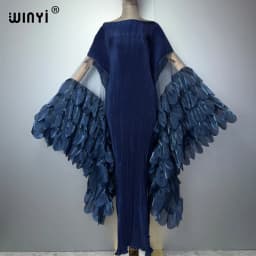 WINYI Elastic Slim Pleated Dress Beachwear Monocolour Kaftan Abaya Dubai Luxury Party Dress Long Down Muslim Woman Evening Dress