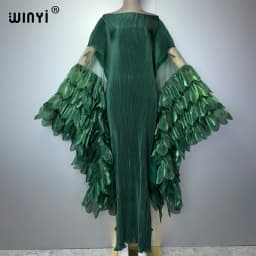 WINYI Elastic Slim Pleated Dress Beachwear Monocolour Kaftan Abaya Dubai Luxury Party Dress Long Down Muslim Woman Evening Dress