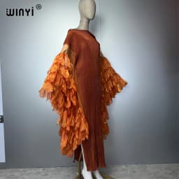 WINYI Elastic Slim Pleated Dress Beachwear Monocolour Kaftan Abaya Dubai Luxury Party Dress Long Down Muslim Woman Evening Dress