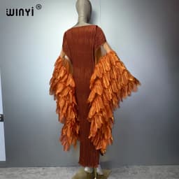 WINYI Elastic Slim Pleated Dress Beachwear Monocolour Kaftan Abaya Dubai Luxury Party Dress Long Down Muslim Woman Evening Dress