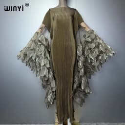 WINYI Elastic Slim Pleated Dress Beachwear Monocolour Kaftan Abaya Dubai Luxury Party Dress Long Down Muslim Woman Evening Dress