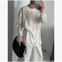 Women Light Blue Lace Satin Round Neck Dress Elegant Side Tie Long Sleeve Soft Short Gown 2026 Daily Vacation Party Sundress