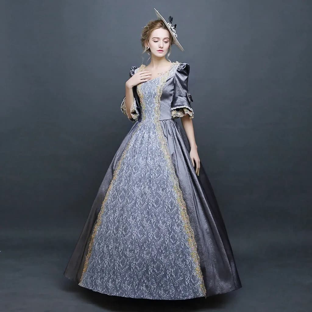 Palace Princess Queen Elegant Ball Party Formal Maxi Dress Medieval Lace Square Neck Medieval Renaissance Victorian Vestidos
