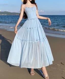 GLCMYAYA Women Strap Sleeveless Ruffles A-line Midi Maxi Long Dress 2025 Summer Beach Holiday Vacation Vestidos Dresses
