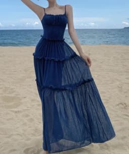 GLCMYAYA Women Strap Sleeveless Ruffles A-line Midi Maxi Long Dress 2025 Summer Beach Holiday Vacation Vestidos Dresses
