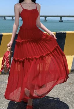 GLCMYAYA Women Strap Sleeveless Ruffles A-line Midi Maxi Long Dress 2025 Summer Beach Holiday Vacation Vestidos Dresses