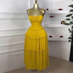 GLCMYAYA Women Strap Sleeveless Ruffles A-line Midi Maxi Long Dress 2025 Summer Beach Holiday Vacation Vestidos Dresses
