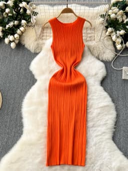 SINGREINY Women Sheath Long Dress O Neck Sleeveless Solid Pleated Knit Elastic Fashion Elegant Stiped Retro Sexy Bodycon Dress