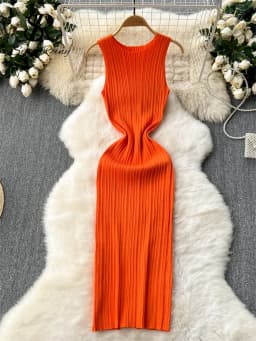 SINGREINY Women Sheath Long Dress O Neck Sleeveless Solid Pleated Knit Elastic Fashion Elegant Stiped Retro Sexy Bodycon Dress
