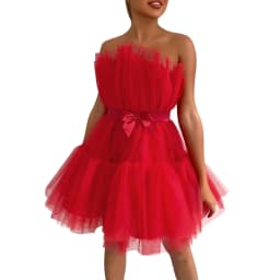 Women Tutu Wrap Dress Mesh Yarn Strapless Mini Dress Elegant Solid Color Wedding Party Dresses Bridesmaid Prom Gown Vestidos