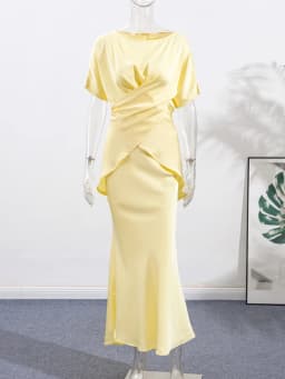 Fashion Yellow Satin Tops Skirt 2 Piece Set Women Lace Up Top High Waist Mermaid Skirt 2025 Summer Sexy New in Matching Suits