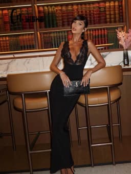 CNYISHE Halter Lace Patchwork Sheer V Neck Sleeveless Backless Women Dresses Sheath Hip Wrap Fashion Summer Solid Female Bodycon