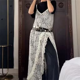 Gaono Women Sheer Long Dress Spaghetti Straps V-neck Slit See-through Lace Dress Summer Dress Cover Ups for Party Vacation