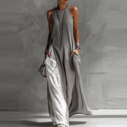 Casual Sleeveless Summer Boho Vacation Maxi Dress Woman Sexy O Neck Contrast Color Long Dress Spring Pocket A-Line Party Dresses